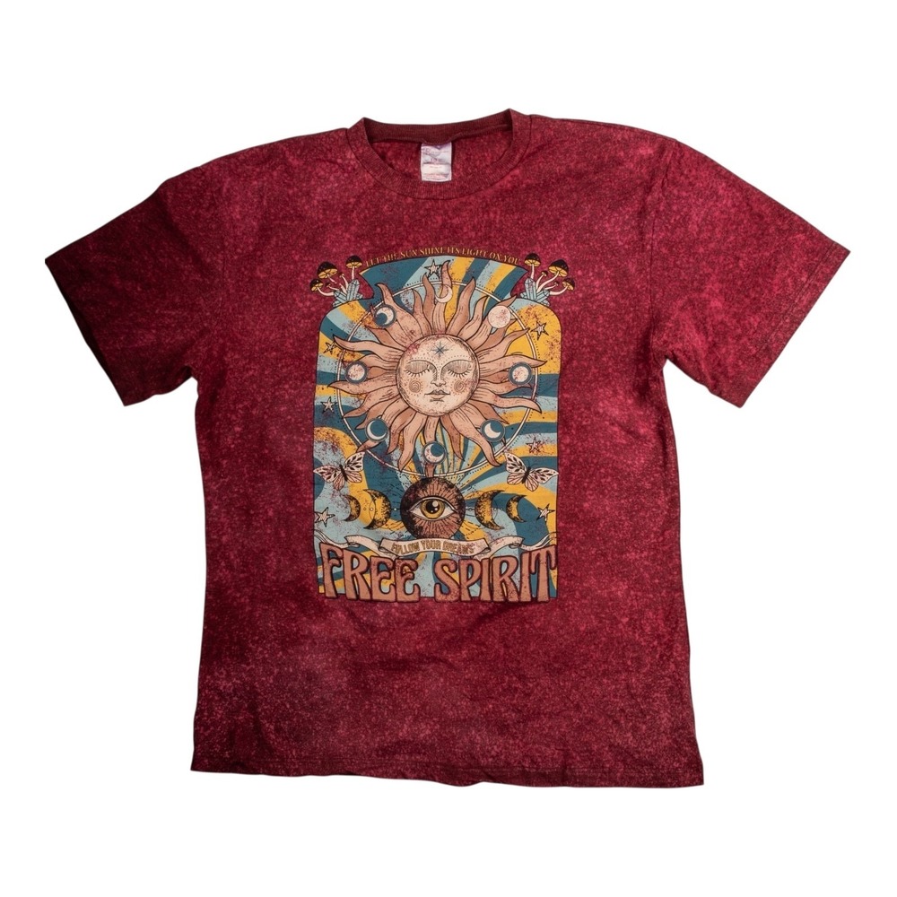 Men's No Boundaries Mushroom T Shirt Large Red Short Sleeve Crew Neck Cotton